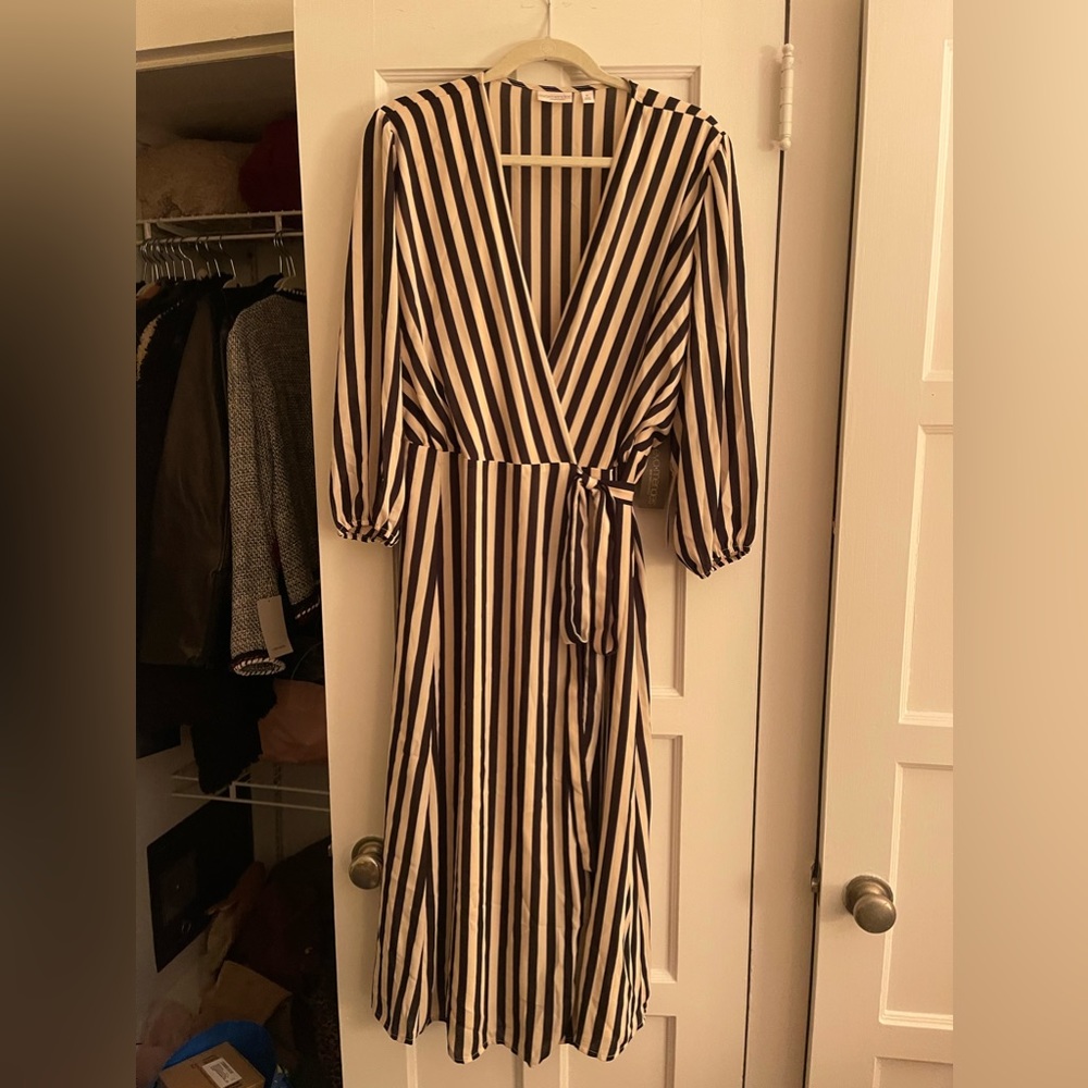 Black and white silk wrap dress